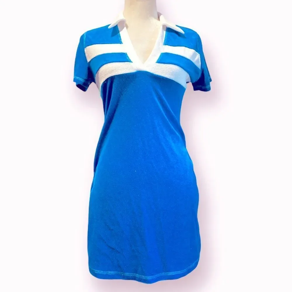 NWT Urban Outfitters Towel Terrycloth Tennis Dress in Blue & White - Picture 1 of 5